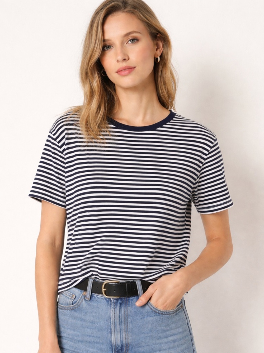 Sandro Paris Breton Striped Cotton T-Shirt (Navy/White) Medium